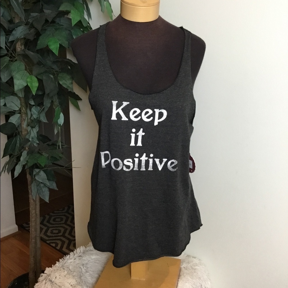 Women's SO Keep It Positive Tank Top Gray/White Size M